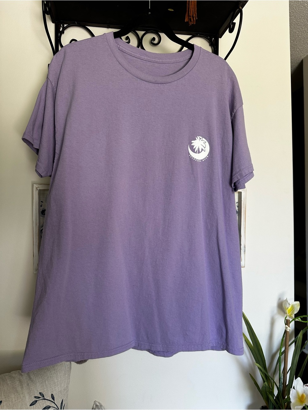 Palmetto Moon Women's Purple Short Sleeve Graphic Tee palm tree animal print - Picture 4 of 4